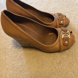 Tory Burch peep toe wedges.
